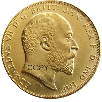 (1902-1910) 9 ADET Tarihleri Seçti KRAL EDWARD VII MAT GEÇİRMEZ altın KAPLAMA 1 EGEMEN (1LSD) KOPYA PARALARI