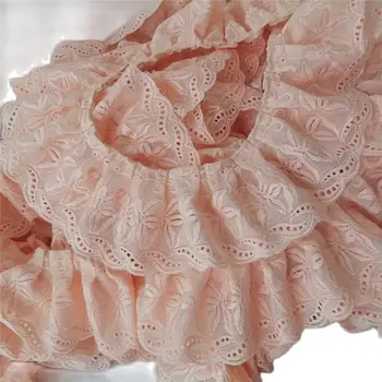 1M Nakış Çiçek Pamuk Dantel Kumaş 7.5 cm Aplike Turuncu Dantel Kumaş Tül Dantel Şerit Elbise düğün elbisesi Dantel FR1