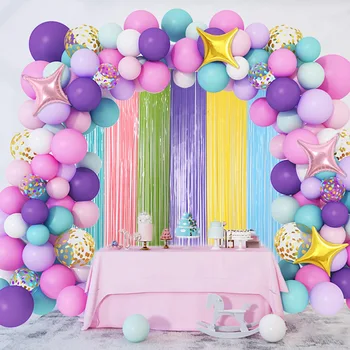 2 Paket Parti Zemin Dekoratif Perdeler Macaron Folyo Tinsel Fringe Perde Düğün Doğum Günü Partisi Süslemeleri Bant Globos