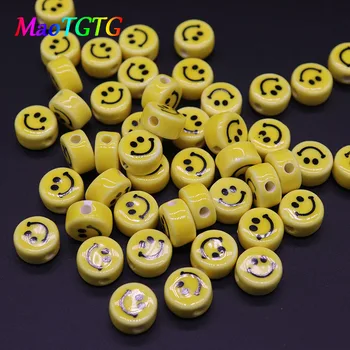20 adet Gülümseme Yüz Seramik Boncuk Takı Yapımı İçin Kolye Bilezik 8/10/12mm Sarı Gülen Yüz Porselen Boncuk Toptan