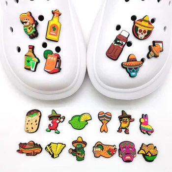 20 adet/takım Sevimli Karikatür Meksika Gıda Setly Ayakkabı Takılar Sandalet Kawaii PVC jıbz Kadın erkek ayakkabısı Dekorasyon Parti Hediyeler