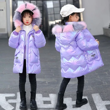 -20 Derece 2022 Çocuk Çocuk Kız Kürk kapüşonlu ceket Giyim Parkas Genç Sıcak Kıyafetler Kış Su Geçirmez ve Kar Geçirmez Ceket