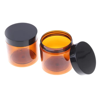 200ml Yuvarlak Amber Plastik Kavanozlar Düz Taraflı krem kavanozları Siyah Plastik Kapaklı İç Astar Merhem İçin Ev Yapımı Losyon Kozmetik