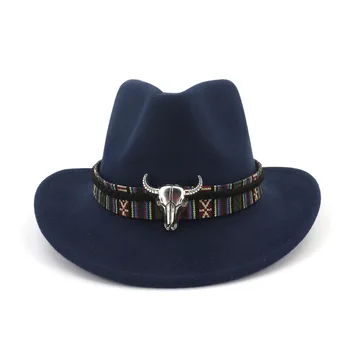 2020 Kadın Erkek Yün İçi Boş Batı kovboy şapkası Roll-up Geniş Ağız Cowgirl Caz Binicilik Fötr Şapka Kap Püskül ile Tauren Şerit