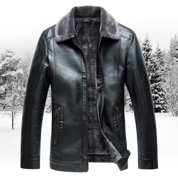 2020 Kış erkek Deri Ceket, moda erkek iş ceketleri, büyük Boy Katı Turn-aşağı Yaka Deri Sıcak L-8XL Siyah Kahverengi