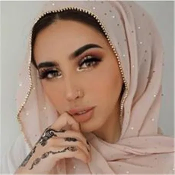2020 Yeni Moda Elmas şifon Kadınlar Uzun başörtüsü Eşarp Müslüman Bayan Başörtüsü Kapaklar İslam Giyim Türk Türban Şal Başörtüsü