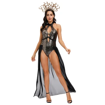 2020 Yeni Yetişkin Seksi Mısır Kleopatra Kostüm Yılan Derisi Roma kadın süslü elbise Hydra Cadı Cosplay Kostüm Cadılar Bayramı İçin