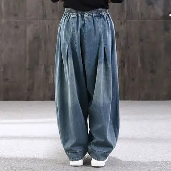 2021 Moda kadın Rahat Harem Kot Denim rahat pantolon pamuklu pantolon Baggy Kasık Pantolon Hip Hop Büyük Boy Erkek Arkadaşı Pantolon