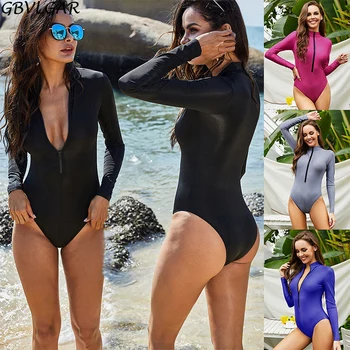 2021 Seksi Uzun kollu Artı boyutu Mayo Kadınlar Tek parça Mayo Rashguard Yüzme Mayo plaj kıyafeti Bodysuit Monokini