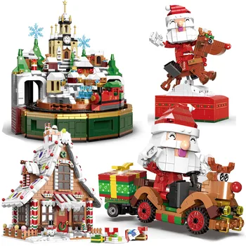 2021 XingBao Noel Blok Seti DIY Zencefilli Ev Santa Ren Geyiği / Kale Müzik Kutusu Arabası Yapı Tuğla oyuncak Çocuk Hediye