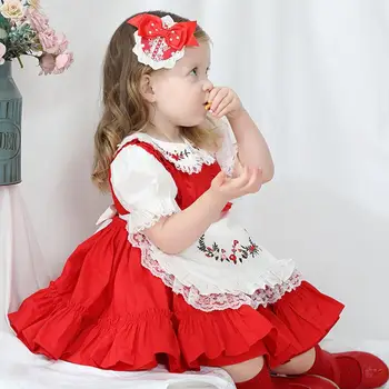 2021 Yaz İspanyol Prenses Dantel Yay Nakış Baskı Vintage Balo Doğum Günü Partisi Paskalya Lolita Elbiseler kız İçin A213