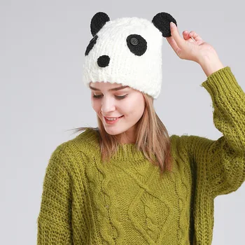 2021 Yeni El Yapımı Panda Yün Kış Şapka Komik Sevimli Sıcak Rüzgar Geçirmez Şapka Cadılar Bayramı Sahne Unisex Bere Yün Kap