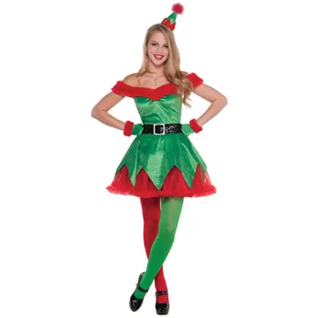 2021 Yeni kadın Yılbaşı Ağacı Kostümleri Noel Partisi Cosplay Yeşil Elf Takım Elbise