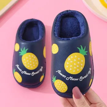 2021 Yeni Pamuk Çocuk Terlik Sonbahar Kış sıcak Kaymaz Kabarık Terlik Çocuk Ev Kapalı Yatak Odası Ayakkabı Erkek Kız Kürklü ayakkabı