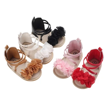 2022-04-12 Lioraitiin 0-18M Bebek Bebek Kız Rahat Sandalet Çiçek Patchwork Bandaj Yumuşak Taban Kaymaz Prenses düz ayakkabı