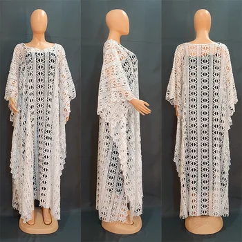 2022 Afrika Boubou Elbise Yaz Zarif Afrika Kadınlar O-Boyun Uzun Kollu Dantel uzun elbise Afrika Elbiseler