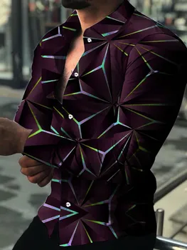 2022 Bahar Kademeli Erkek Moda Gömlek Turn-aşağı Yaka Düğmeli Gömlek Casual Dijital Baskı Uzun Kollu Üstleri S-5XL