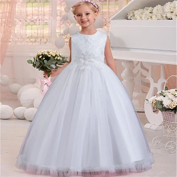 2022 Beyaz Çiçek Kız gelinlik modelleri Düğün İçin Resmi Akşam Balo Pageant Çocuk Kız Dantel doğum günü partisi elbisesi