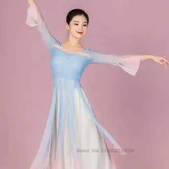 2022 geleneksel çin vintage dans elbise açılış dans elbise + pantolon seti performans antik elbise şifon halk dans takım elbise