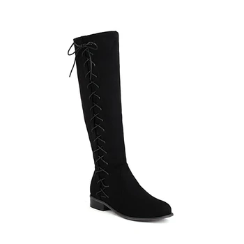2022 Kadın diz yüksek çizmeler düşük topuklu Akın Düz yuvarlak ayak fermuar ayakkabı Kış Bahar Kahverengi Siyah büyük boy 32-48 botas mujer