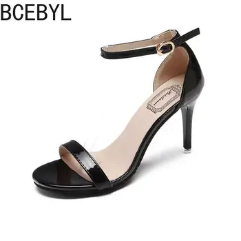 2022 Kırmızı Siyah Çıplak Burnu açık yüksek topuklu sandalet Düğün Ayakkabı Akşam Elbise Strappy Pompaları Kadın Yaz ayakkabı PX8709-1
