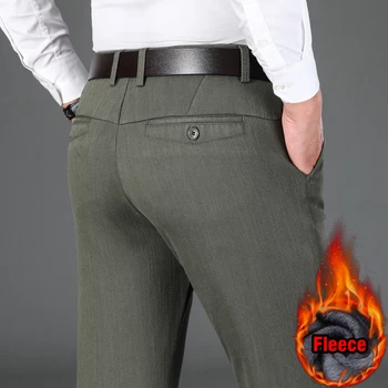 2022 Kış Yeni erkek İş Sıcak rahat pantolon Klasik Tarzı Kalın Polar Moda Streç Pantolon Erkek Marka Giyim