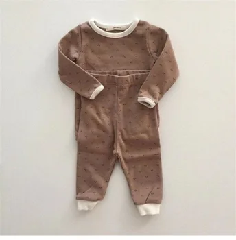 2022 Sonbahar Bebek Retro Çiçek Giyim Seti Çocuk Erkek Baskı Uzun Kollu Üstleri + Pantolon 2 adet Takım Elbise Kız Bebek Pamuk Gecelik Gömlek Takım Elbise