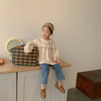 2022 Sonbahar Yeni Çocuk Giyim Kore Gömlek Etek Çocuk Giyim Kadın Hazine pamuklu etek Kız Moda Üst Kız Elbise