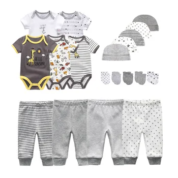 2022 Unisex giyim setleri Yenidoğan Erkek Bebek Giysileri Katı Bodysuits + Pantolon + Şapka + Eldiven Pamuk Bebek Kız Giysileri Roupa de bebe