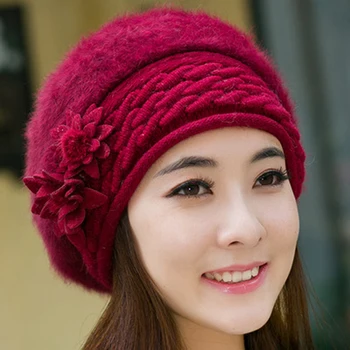 2022 Varış Zarif Kadın örgü şapkalar Tavşan Kürk Kap Sonbahar Kış Kadın Moda Skullies Bere Şapka