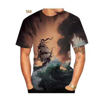 2022 Yaz Sıcak Satış Moda Kişilik Komik Kısa kollu Korsan Gemisi erkek 3D baskılı tişört Rahat Sokak Gömlek
