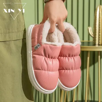 2022 Yeni Ev rahat Kalın Yeni Moda Süper Sıcak Kış Yumuşak Peluş kadın Kar Botları pamuk terlikler Kaymaz Kapalı erkek ayakkabıları