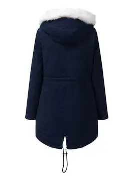 2022 Yeni Kış Vintage Kadınlar Kapşonlu Pamuk Ceketler Artı Kadife Kürk Yaka Sıcak Parkas Ceket Orta uzunlukta Gevşek Kar Dış Giyim 4XL