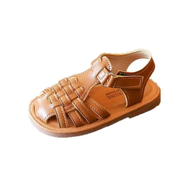 2022 Yeni Vintage Örgü Katı Kız Sandalet Kapalı Ayak Sandalet Kız Çocuklar için Bebek Düz Kız Sandalet Yaz Çocuk Ayakkabı F02234