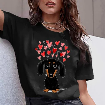 2023 Komik kadın T-shirt Aşk Köpek Baskı T Shirt Kadınlar İçin Moda Zarif Bayan Giyim 3d Basit Kız Tshirt Kadın Üstleri Tee