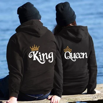2023 Sevgilisi Üstleri Kral Kraliçe Baskılı Streetwear Kapüşonlu Sweatshirt Erkek / Kadın Sonbahar Kış Giyim Rahat Kazak Hoodies
