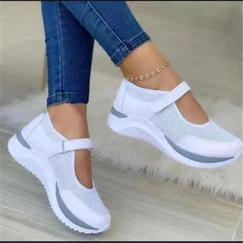 2023 Yeni AutumnOutdoorBreathable Örgü Ayakkabı Kadın Rahat Platformu Sneakers Seyahat Yürüyüş Ayakkabı Büyük Boy vulkanize ayakkabı