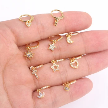 20G Sarkan Burun Halkaları Kadınlar için Kız CZ Nazar Taç Kelebek Dangle Burun Halkaları Hoop 18K Altın Kaplama Burun Piercing Mücevher