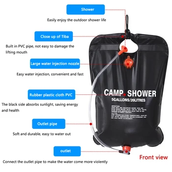 20L Taşınabilir duş torbası Anahtarı Hortum ve Plastik Kafa Büyük Kapasiteli Su Depolama Kamp Açık Yürüyüş Piknik Yıkama
