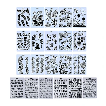 21 adet Alfabe Mektubu Şablonlar Yeniden Kullanılabilir Plastik Numarası Şablonları Boyama için Ahşap Cam Tuval Kumaş Duvar Kaya Kara Tahta