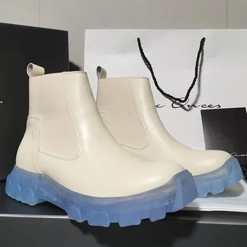 22s Rick Botları erkek Lüks Çizmeler Beyaz Deri Şeffaf Mavi Alt Owens Ayakkabı Erkekler için Çizmeler Klasik Kadın Botları