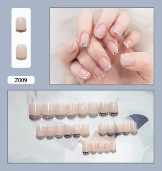 24 Adet Kristal Elmas takma tırnak Basın Çivi Kare yapay tırnaklar İle 24 Adet Yapışkan Bantlar Yanlış Nails Nail İpuçları