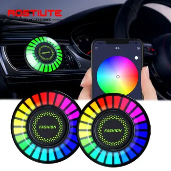 24LED RGB araba iç ortam ışığı otomotiv müzik ritim neon ışık yuvarlak Led iç atmosfer dekorasyon APP kontrolü