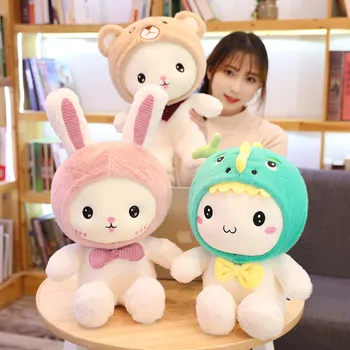 25-60cm Huggable Kawaii Tavşan peluş oyuncaklar Sevimli Dinozor Ayı Tavşan Dolması Yumuşak Eşlik Yastık Çocuk Çocuk doğum günü hediyesi Bebek