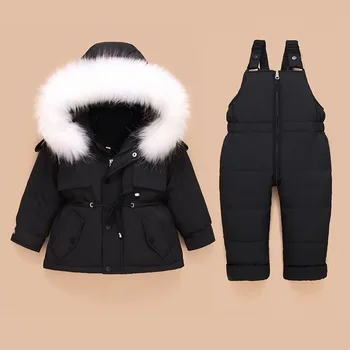 -25 Derece Rusya Kış Bebek Çocuk Kız giyim setleri Ördek Aşağı Ceket + Tulum Rüzgar Geçirmez Erkek Kayak Takım Elbise Çocuklar Bebek Ceket TZ171