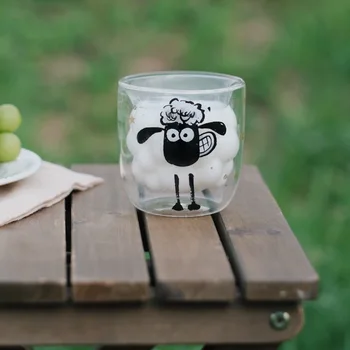 250ml Koyun Şekli Çift Duvar Cam yalıtımlı cam Su Şişesi Kahve Fincanı Sevimli süt kupası Koyun Fincan Kahve Kupaları içme bardakları
