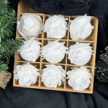 3 adet / kutu Noel Topları Noel Ağacı Süsler Beyaz Petal Köpük Topları Asılı Kolye Ev Partisi Dekoru Yeni Yıl Noel Hediyesi