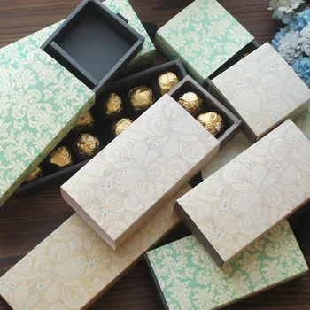 3 Boyutu Zarif Mavi Sarı Çiçek Desen 10 Set çikolata kağıt şeker kutusu Sevgililer Noel Doğum Günü Düğün Hediyeleri Ambalaj