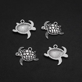 30 adet / grup 17x20mm Antik Gümüş Kaplama Kaplumbağa Takılar Okyanus Yaşamı Kolye DIY Küpe Takı yapma malzemeleri Malzemeleri