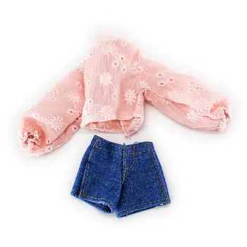 30CM oyuncak bebek giysileri Moda Fener Kollu Üstleri İçi Boş Dantel Kazak PU Etek Takım Elbise İçin 1/6 BJD Bebek Aksesuarları Çocuk Oyuncakları